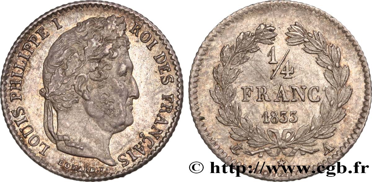 1/4 franc Louis-Philippe 1833 Paris F.166/30 MS60 