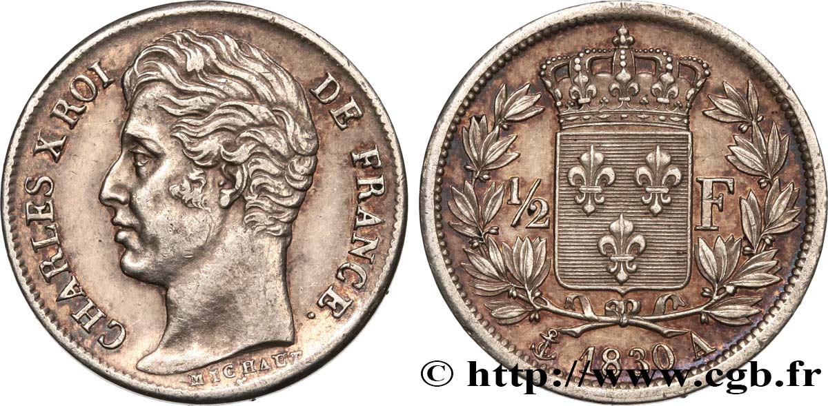 1/2 franc Charles X 1830 Paris F.180/50 MS60 