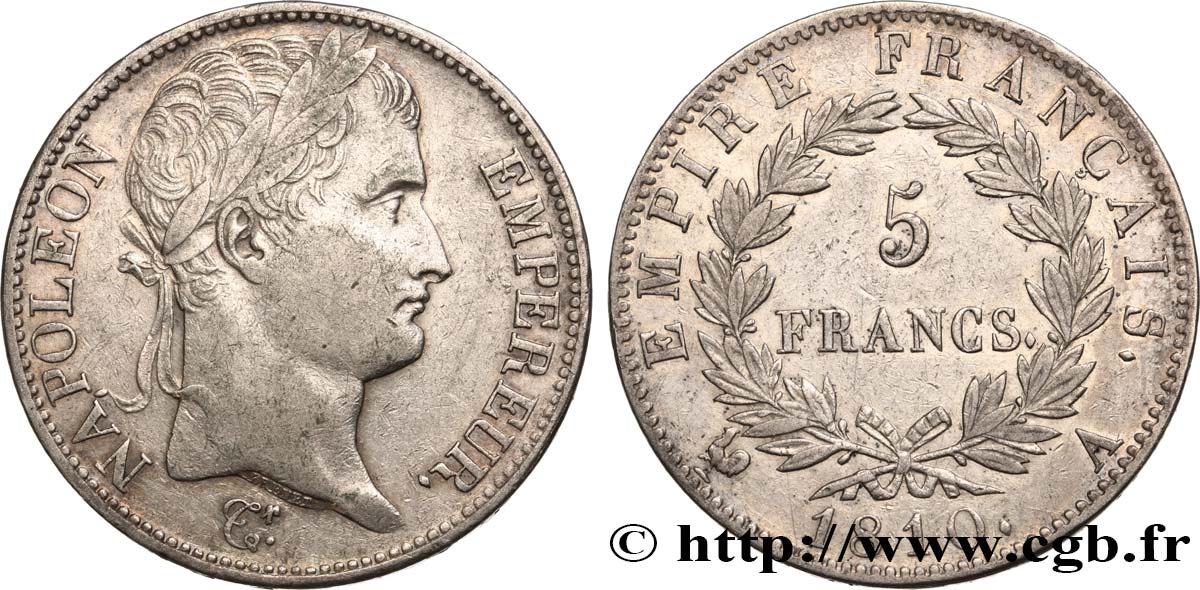 5 francs Napoléon Empereur, Empire français 1810 Paris F.307/14 MBC 