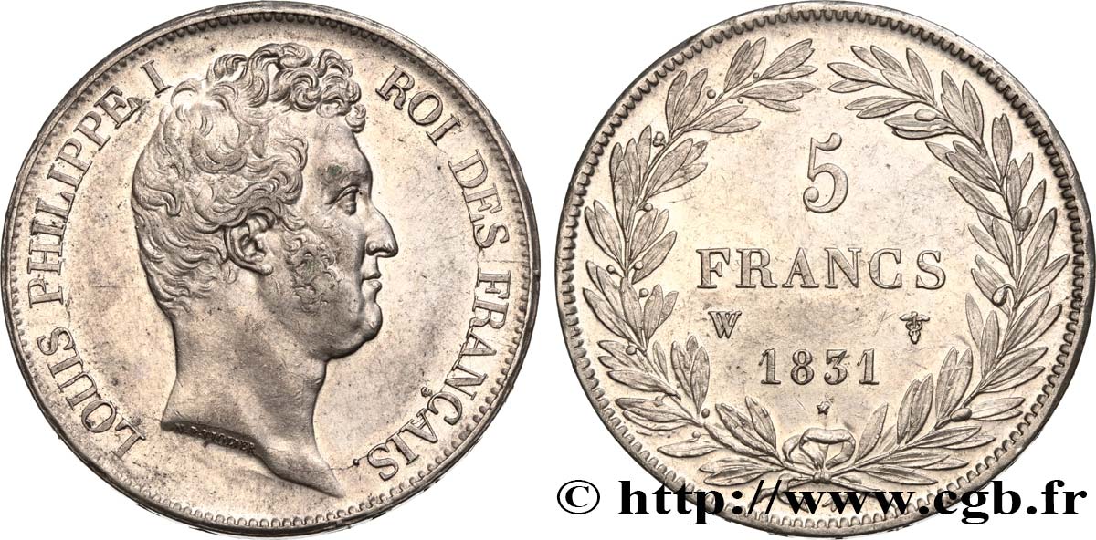 5 francs type Tiolier avec le I, tranche en creux 1831 Lille F.315/27 VZ58 