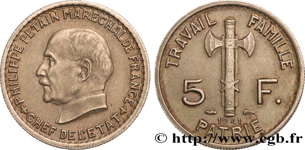 5 francs Pétain 1941  F.338/2 SS52 