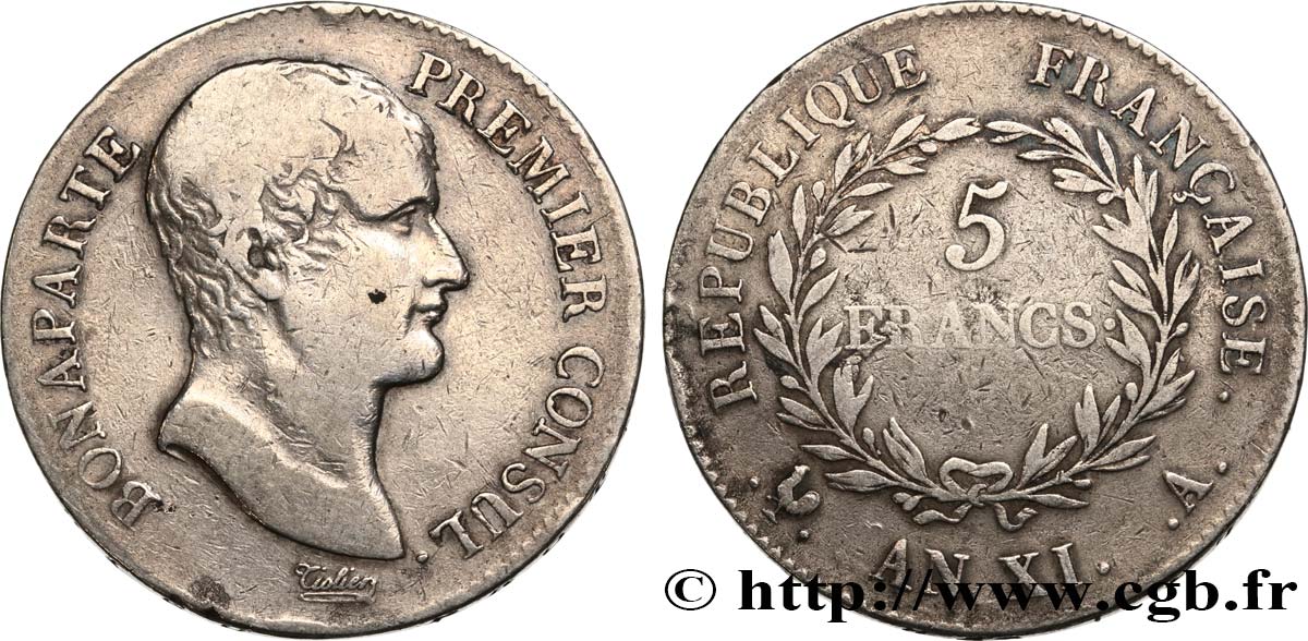 5 francs Bonaparte Premier Consul 1803 Paris F.301/1 TB 