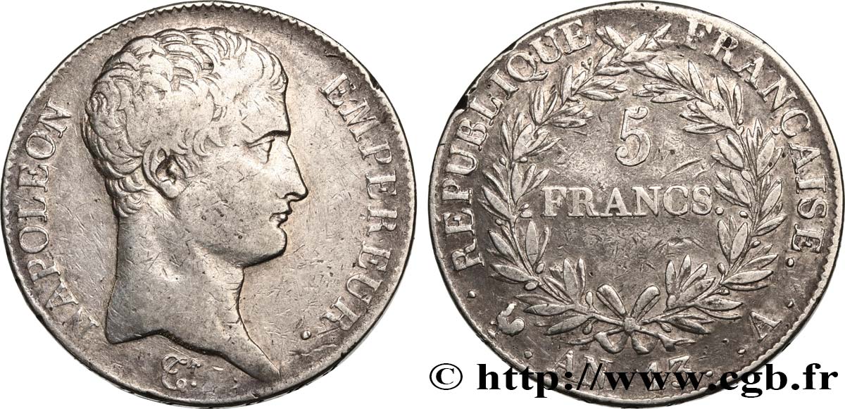 5 francs Napoléon Empereur, Calendrier révolutionnaire 1805 Paris F.303/2 VF38 