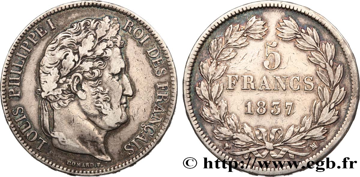 5 francs IIe type Domard 1837 Marseille F.324/66 XF42 