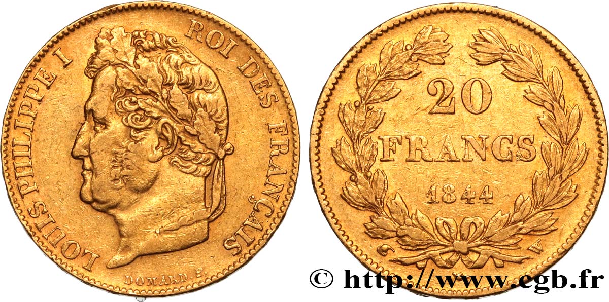 20 francs or Louis-Philippe, Domard 1844 Lille F.527/32 SS48 