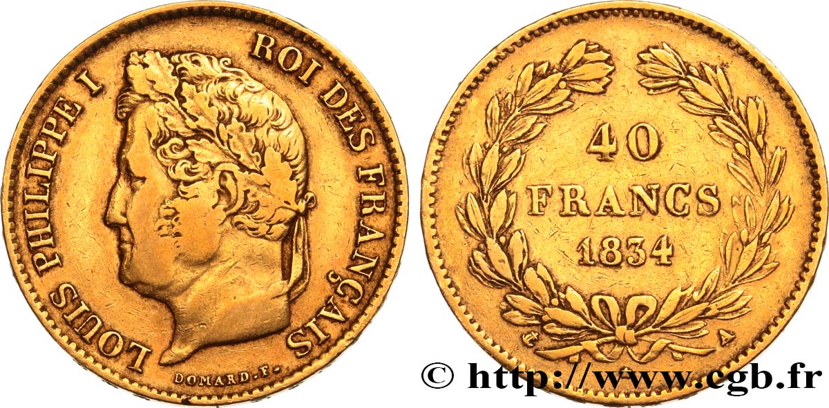 40 francs or Louis-Philippe 1834 Paris F.546/6 S35 