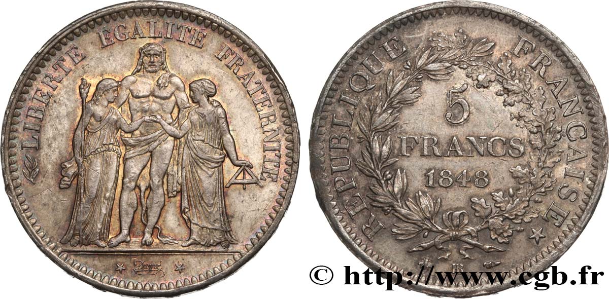 5 francs Hercule, IIe République 1848 Strasbourg F.326/2 SPL60 