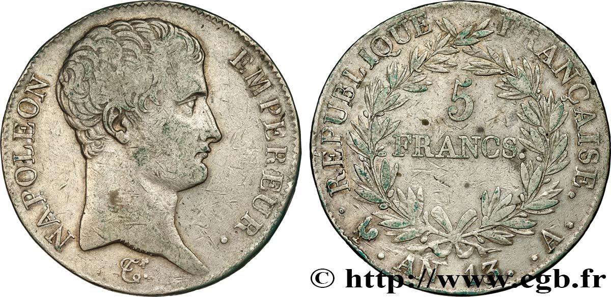 5 francs Napoléon Empereur, Calendrier révolutionnaire 1805 Paris F.303/2 TB 