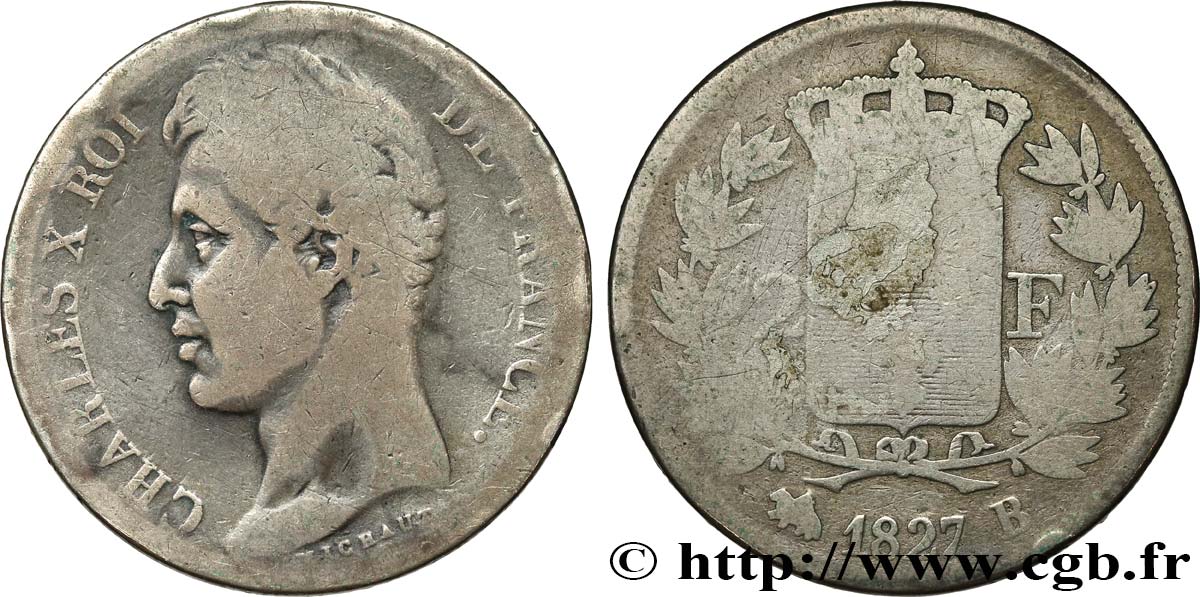 2 francs Charles X 1827 Rouen F.258/25 B 