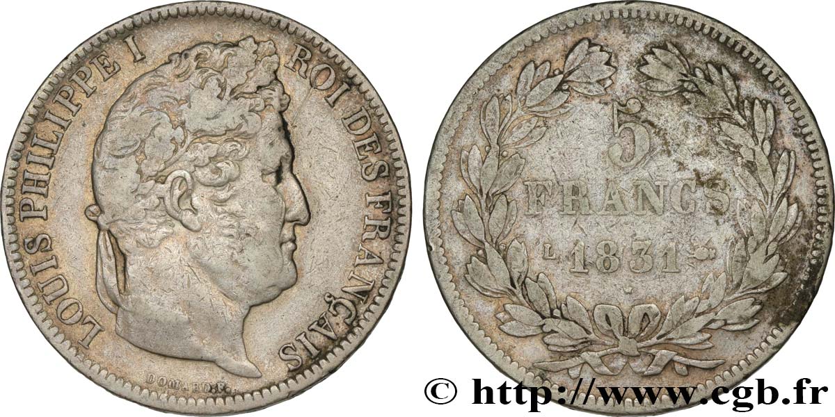 5 francs Ier type Domard, tranche en relief 1831 Bayonne F.320/8 VF30 