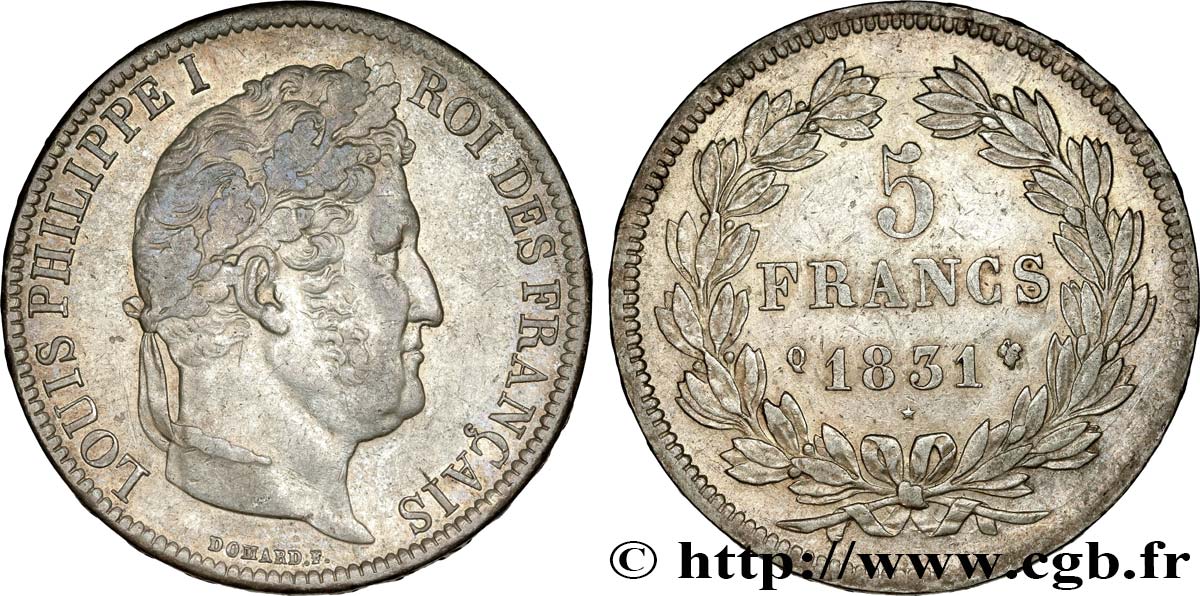 5 francs Ier type Domard, tranche en relief 1831 Perpignan F.320/11 MBC50 
