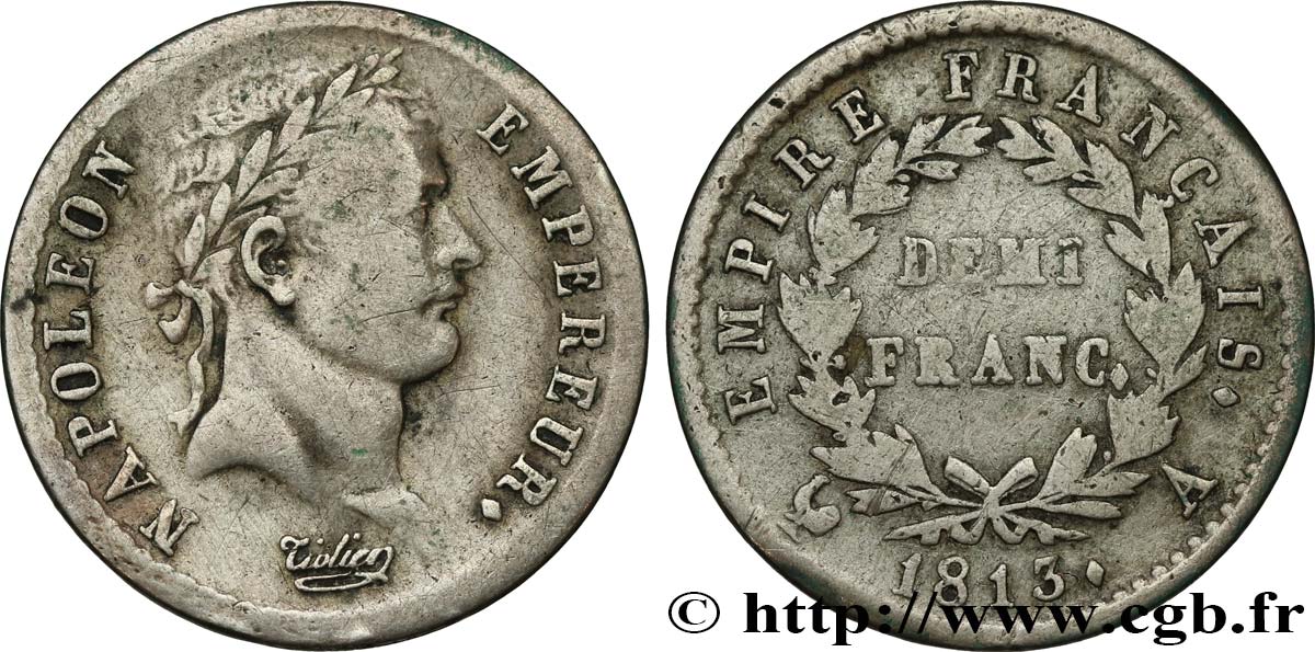 Demi-franc Napoléon Ier tête laurée, Empire français 1813 Paris F.178/49 TB 