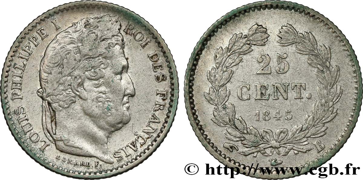 25 centimes Louis-Philippe 1845 Rouen F.167/1 fSS 