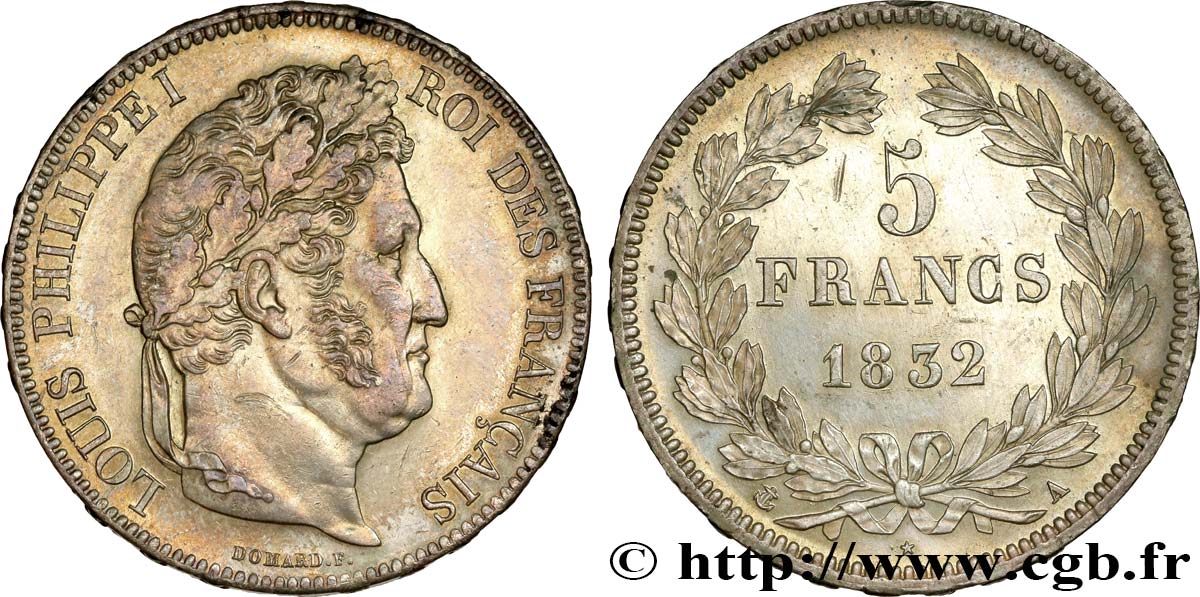 5 francs IIe type Domard 1832 Paris F.324/1 AU55 