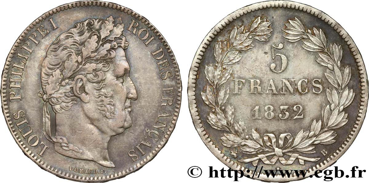 5 francs IIe type Domard 1832 Rouen F.324/2 AU52 