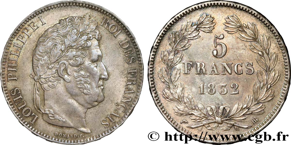 5 francs IIe type Domard 1832 Strasbourg F.324/3 VZ58 