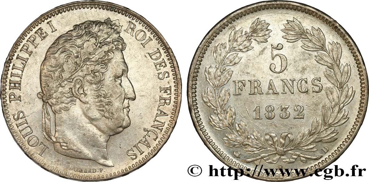 5 francs IIe type Domard 1832 Lyon F.324/4 TTB53 