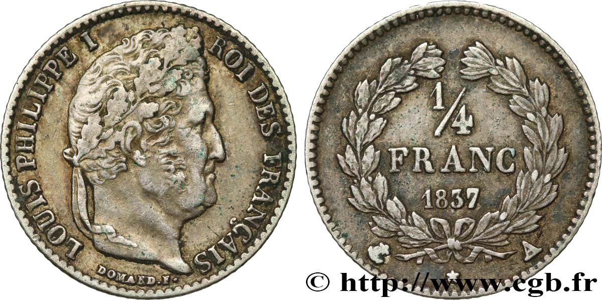 1/4 franc Louis-Philippe 1837 Paris F.166/63 SS48 
