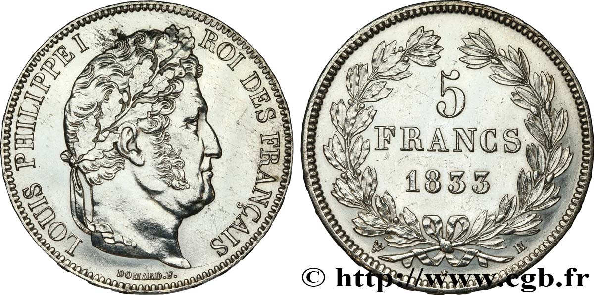 5 francs IIe type Domard 1833 La Rochelle F.324/18 SPL 