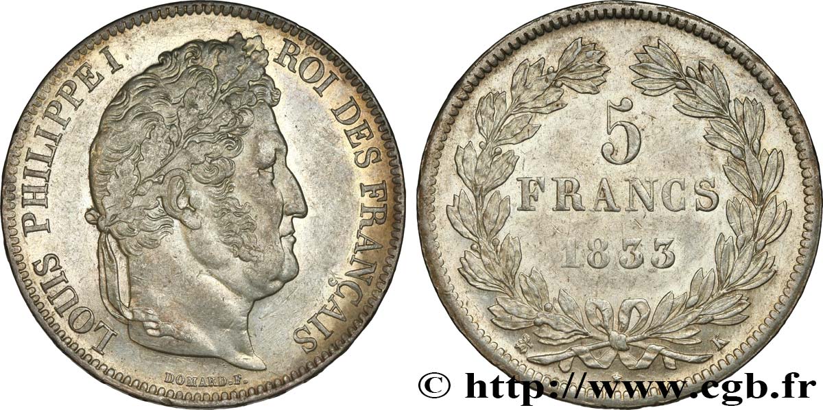 5 francs IIe type Domard 1833 Bordeaux F.324/21 TTB53 