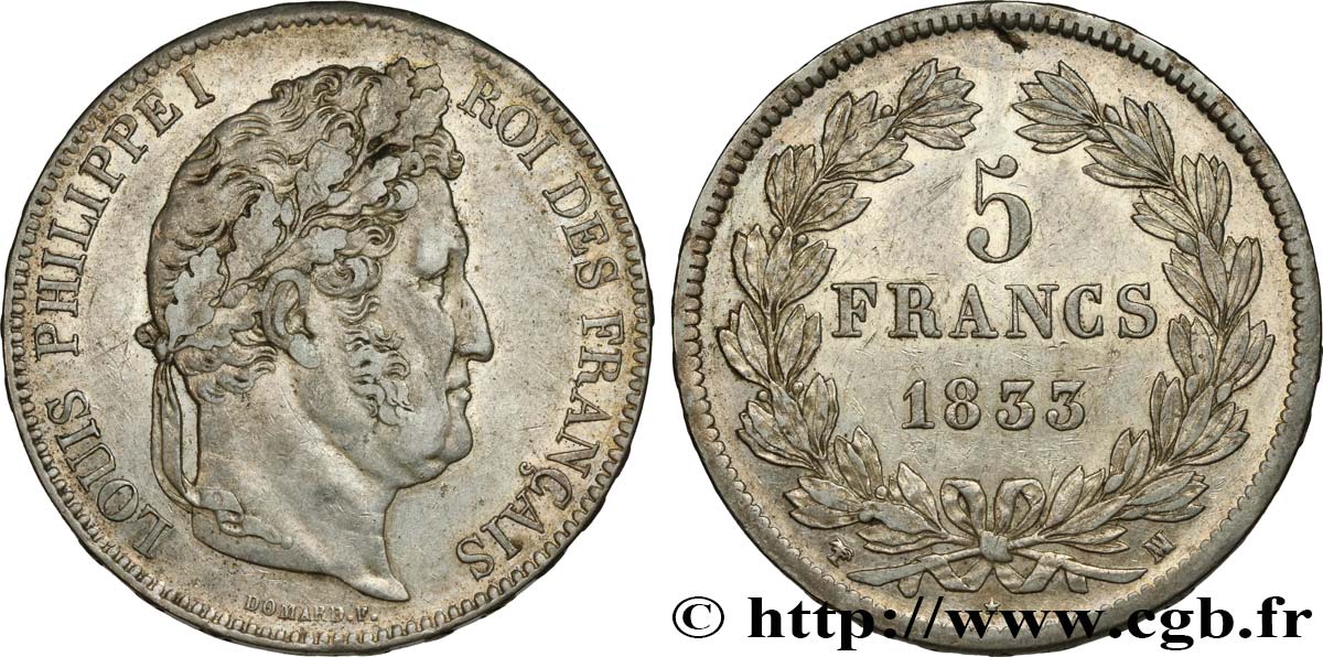 5 francs IIe type Domard 1833 Marseille F.324/24 XF48 
