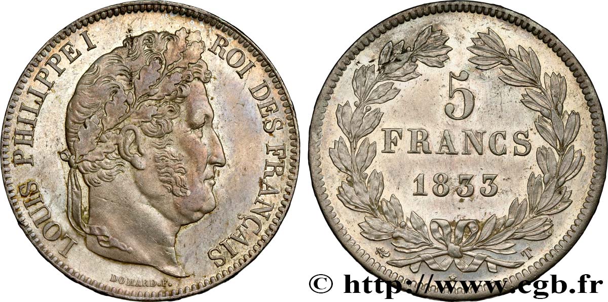 5 francs IIe type Domard 1833 Nantes F.324/26 AU55 