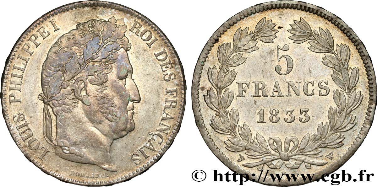 5 francs IIe type Domard 1833 Lille F.324/28 SPL58 
