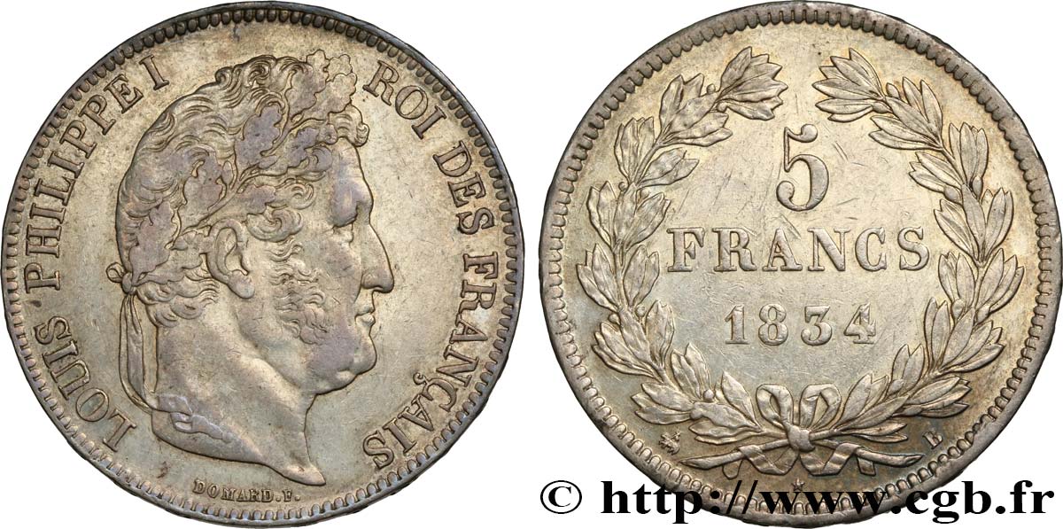 5 francs IIe type Domard 1834 Rouen F.324/30 BB50 
