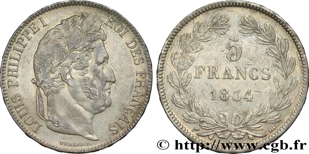 5 francs IIe type Domard 1834 Strasbourg F.324/31 MBC53 