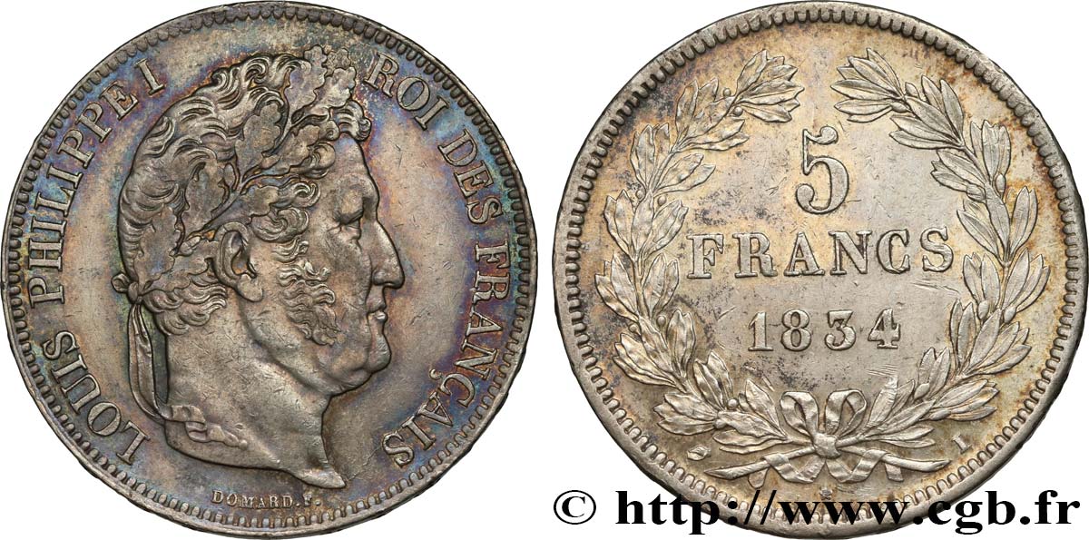 5 francs IIe type Domard 1834 Limoges F.324/34 MBC52 