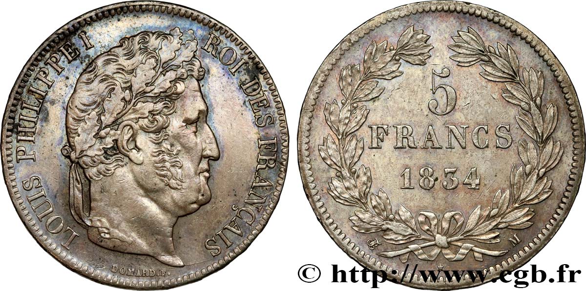 5 francs IIe type Domard 1834 Toulouse F.324/37 MBC52 