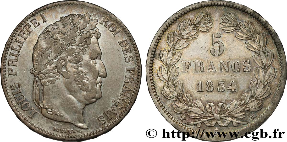 5 francs IIe type Domard 1834 Marseille F.324/38 AU52 