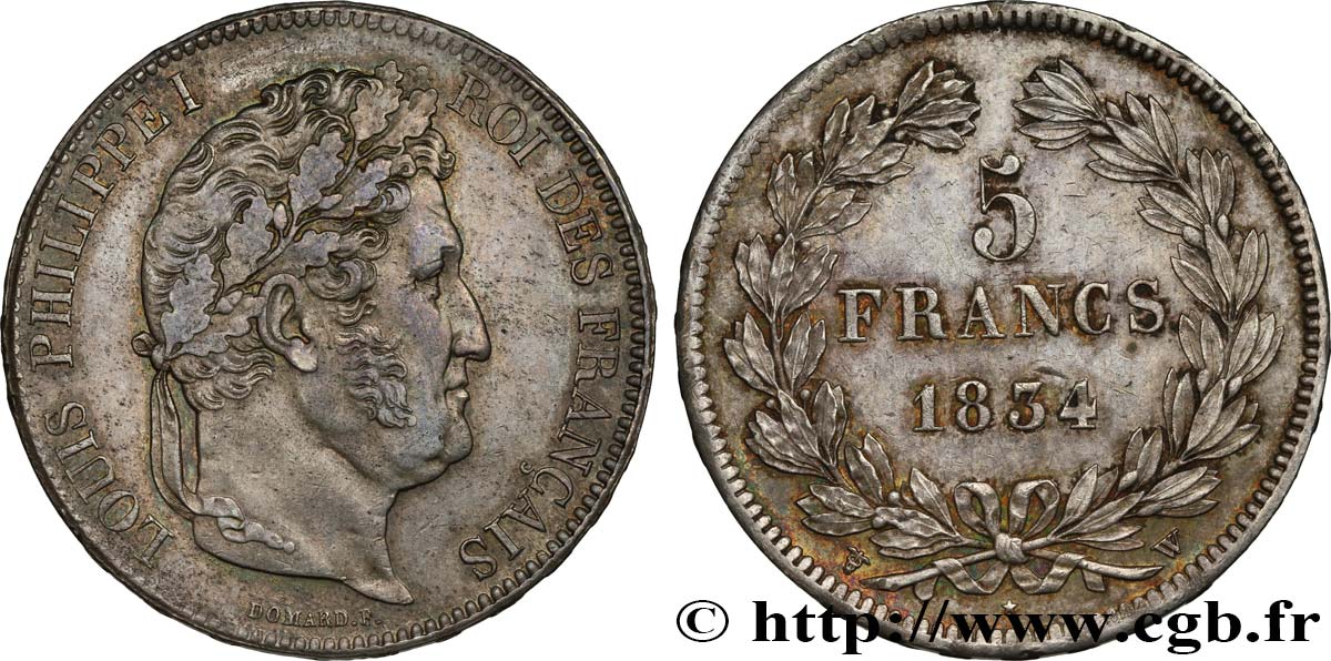 5 francs IIe type Domard 1834 Lille F.324/41 AU53 