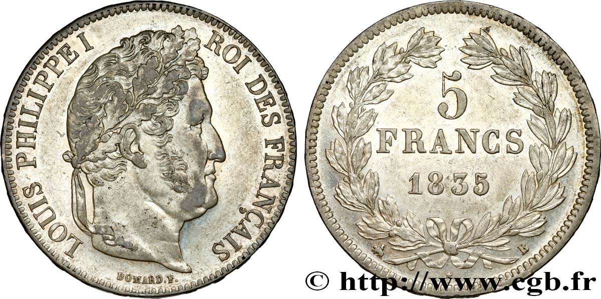 5 francs IIe type Domard 1835 Rouen F.324/43 AU55 