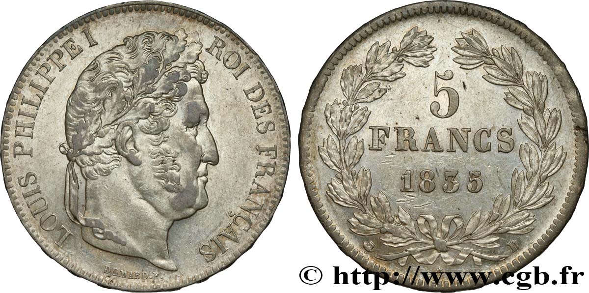 5 francs IIe type Domard 1835 Lyon F.324/45 EBC55 