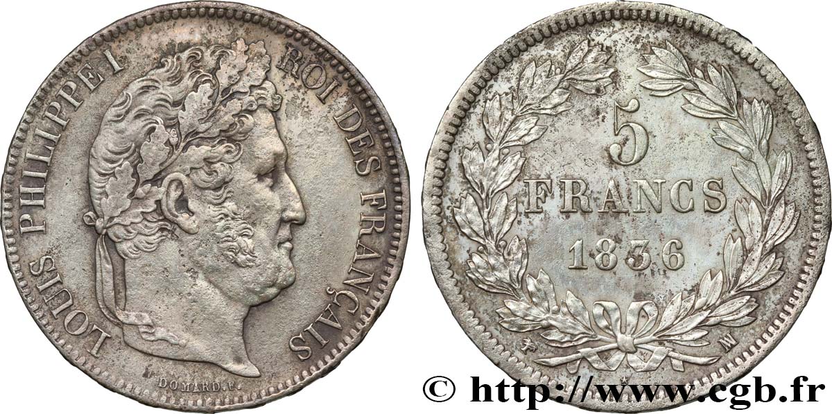 5 francs IIe type Domard 1836 Marseille F.324/59 AU 