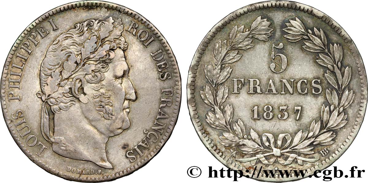 5 francs IIe type Domard 1837 Strasbourg F.324/63 SS48 