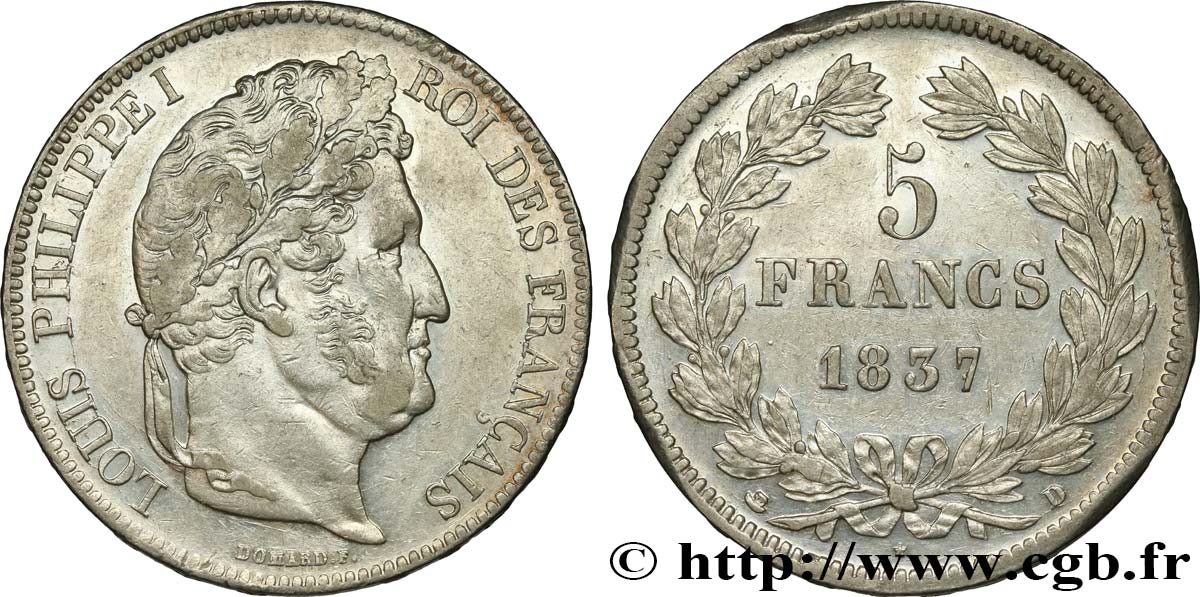 5 francs IIe type Domard 1837 Lyon F.324/64 TTB48 