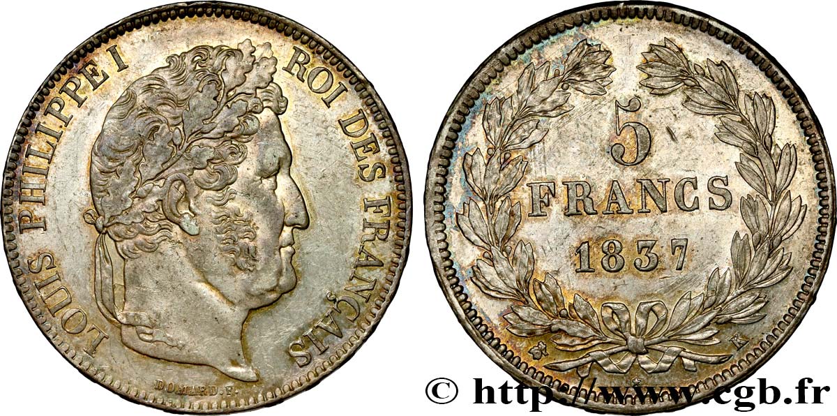 5 francs, IIe type Domard 1837 Bordeaux F.324/65 VZ55 
