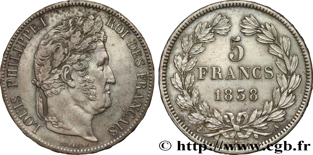 5 francs IIe type Domard 1838 Paris F.324/68 BB53 