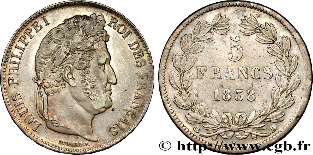 5 francs IIe type Domard 1838 Lyon F.324/71 SS50 