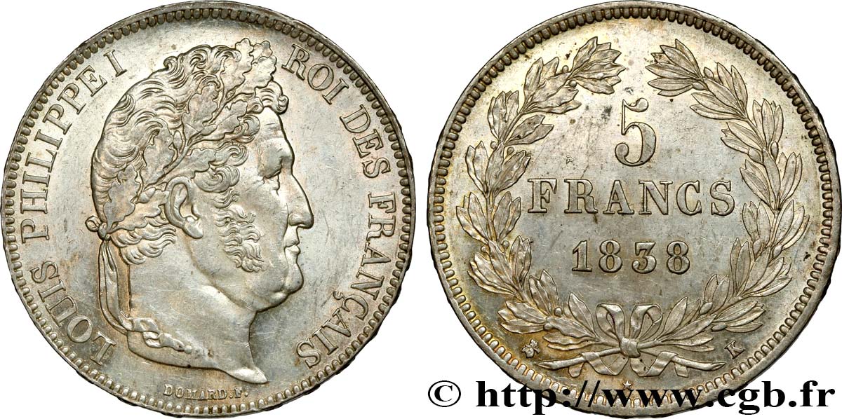 5 francs IIe type Domard 1838 Bordeaux F.324/72 AU54 