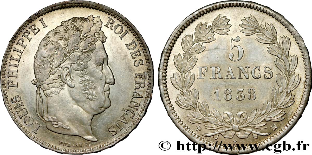 5 francs IIe type Domard 1838 Marseille F.324/73 SPL61 