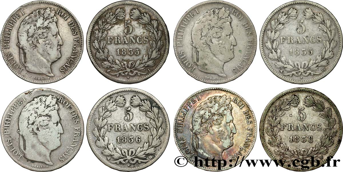 Lot de quatre pièces de 5 francs IIe type Domard n.d. s.l. F.324/44 TB 