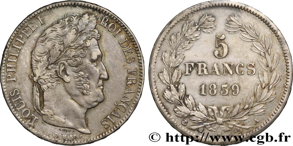 5 francs IIe type Domard 1839 Paris F.324/75 AU55 