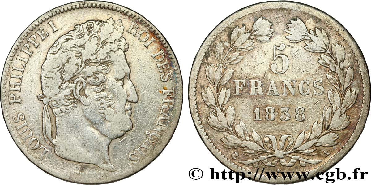 5 francs IIe type Domard 1838 Paris F.324/68 MB 