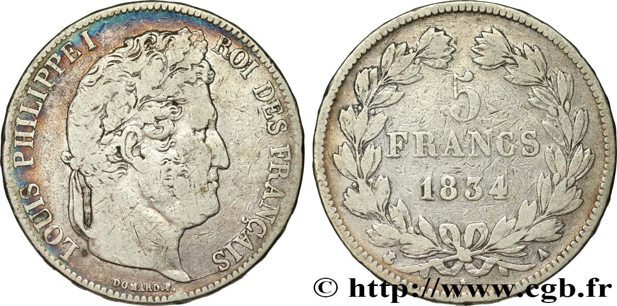 5 francs IIe type Domard 1834 Paris F.324/29 MB 