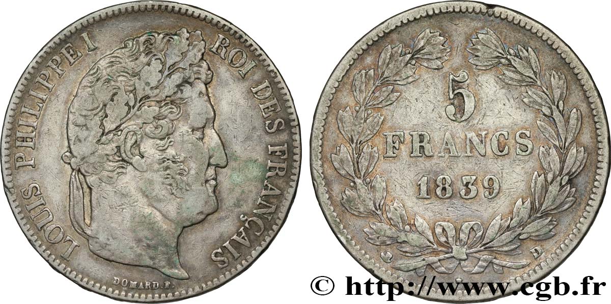 5 francs IIe type Domard 1839 Lyon F.324/78 TB35 