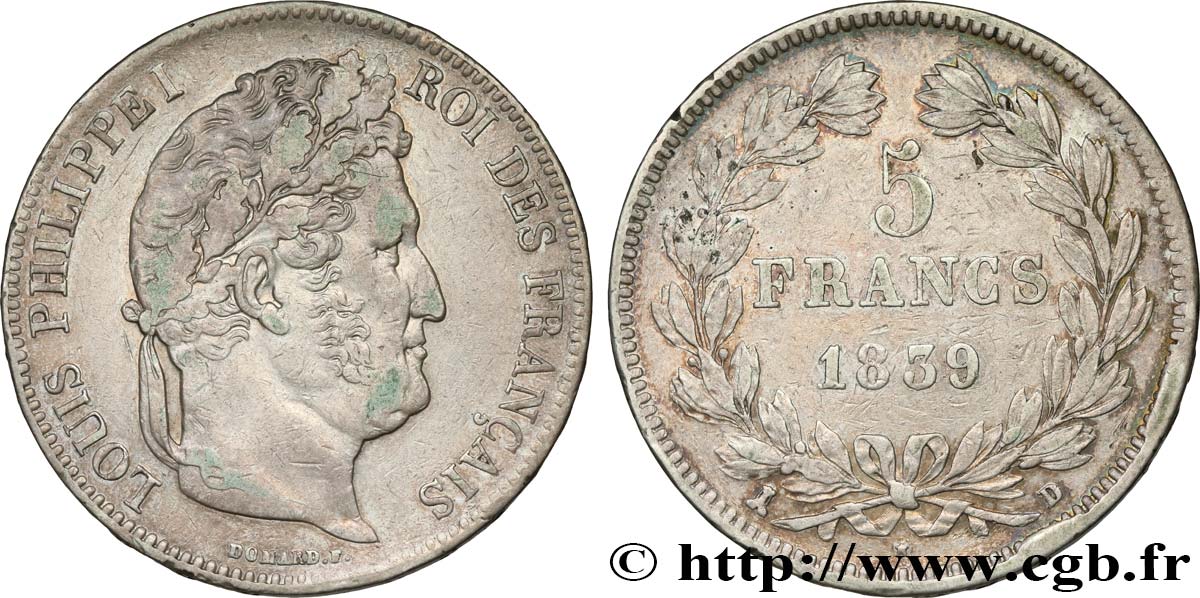 5 francs IIe type Domard 1839 Lyon F.324/79 XF42 