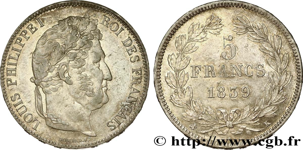 5 francs IIe type Domard 1839 Bordeaux F.324/80 AU55 